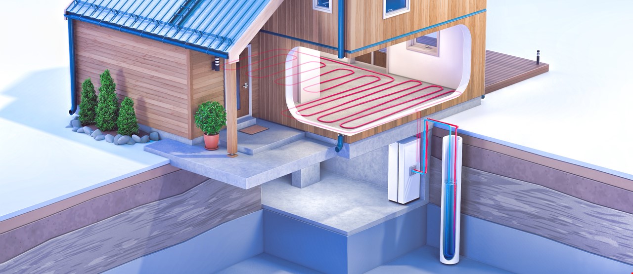 3D modell av hus med varmepumpe