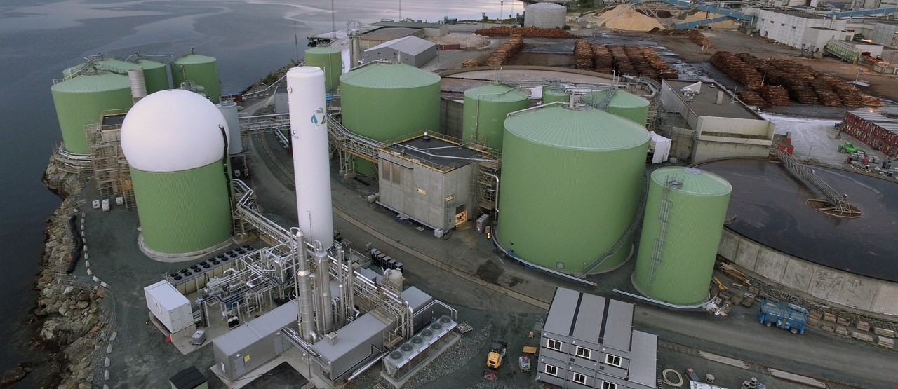 Flyfoto av biogassanlegg