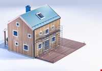 3D modell av hus med stilas