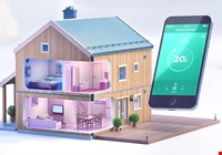 3D-modell av hus med en mobil foran med varmestyringssystem oppe