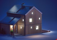 3D-modell av et hus med alt av tilhørende lys påskrudd