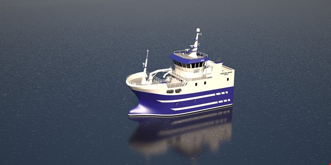3D-modell av ny, miljøvennelig og moderne fiskebåt