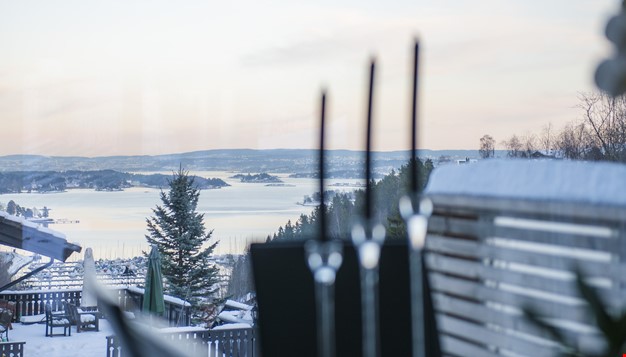 Utsikt over vinter fra vindu