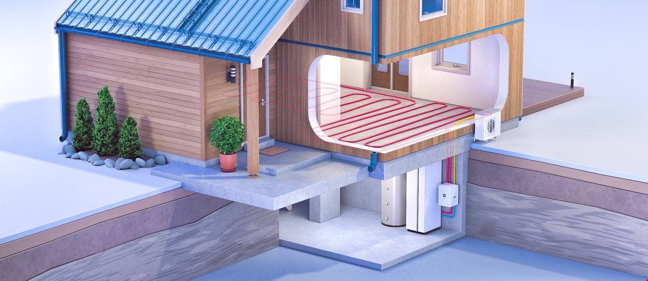 3D-modell av hus med akkumulatortank