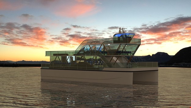 3D-modell av en moderne og miljøvennlig sightseeing-båt