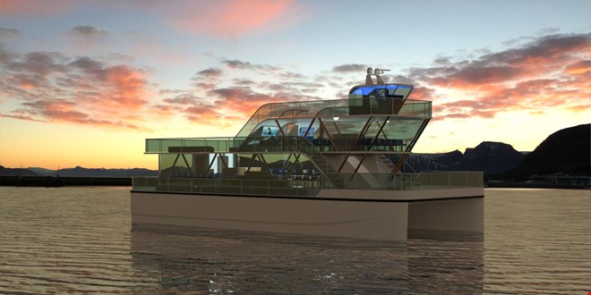 3D-modell av en moderne og miljøvennlig sightseeing-båt