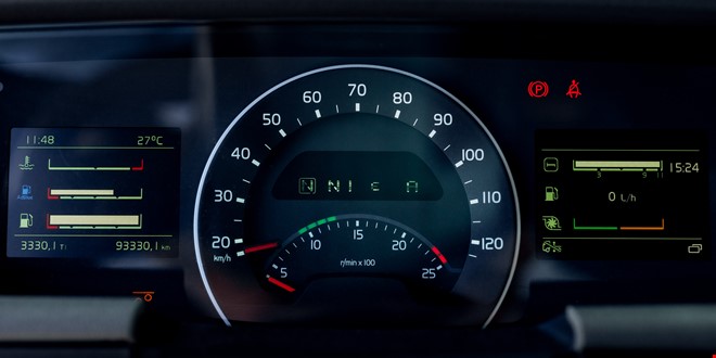 Bilde av dashbordet på en bil