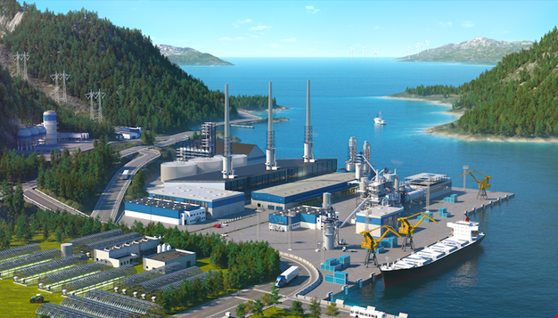 3D-modell av industriområde ved vann