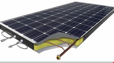 PVT-paneler (photovoltaic/thermal) er hybride solceller/solfangere i samme panel, som i dette prosjektet skal utnyttes lavtemperert i samspill med varmepumpe. Illustrasjon: Minimise Group.