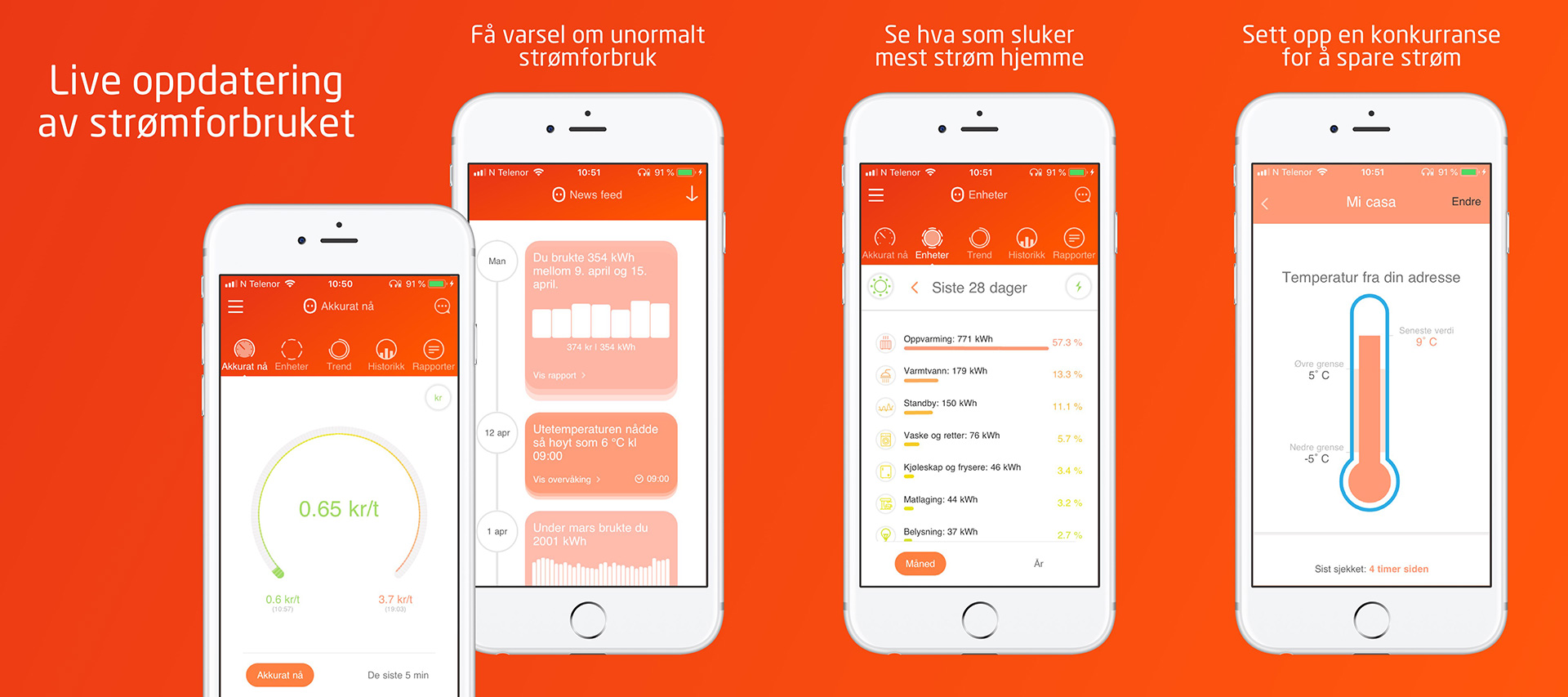 Et skjermbilde av en telefon som forklarer hva som er mulig med Fjordkraft appen