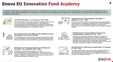 Et nærbilde av en brosjyre som forklarer Enova EU inovasjonsfond akademi