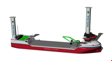 3D modell av en rød og grå båt