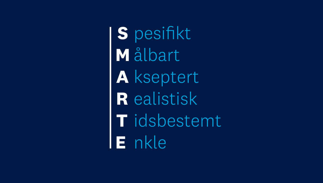 Akronymet 'SMARTE'  som står for 'Spesifikt, Målbart, Akseptert, Realistisk, Tidsbestemt, Enkle'