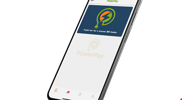 En mobiltelefon som viser "PowerPay" app