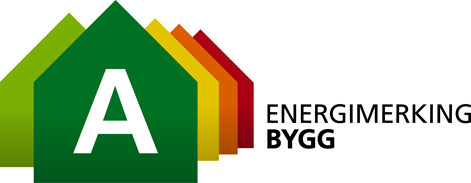 en logo med en gruppe fargerike hus som indikerer energimerking