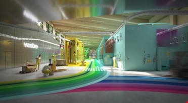 et fargerikt malt gulv i en bygning