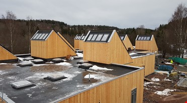 Taket av Kistefossdammen barnehage under byggingen. Foto: Asker Kommune